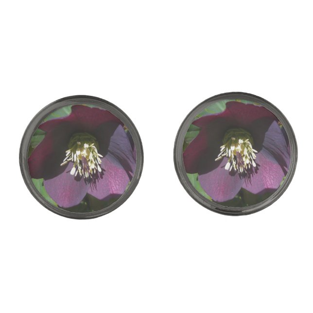 Purple Lenten Rose Easter Flower Cufflinks (Front)