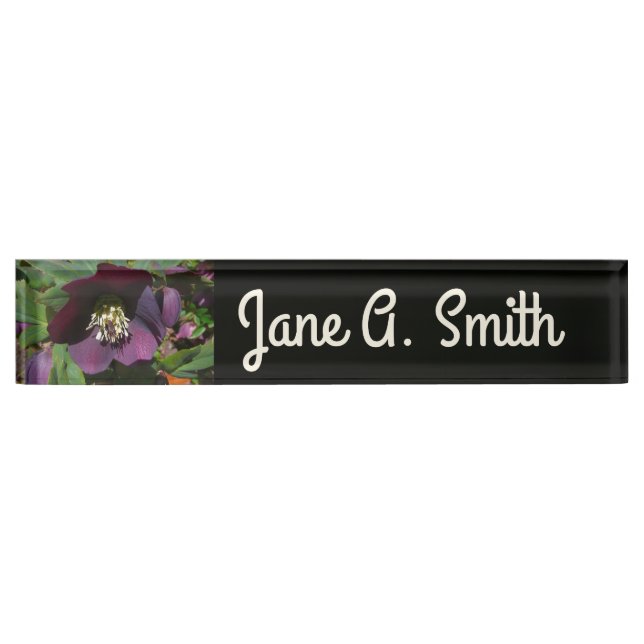 Purple Lenten Rose Easter Flower Desk Name Plate (Front)