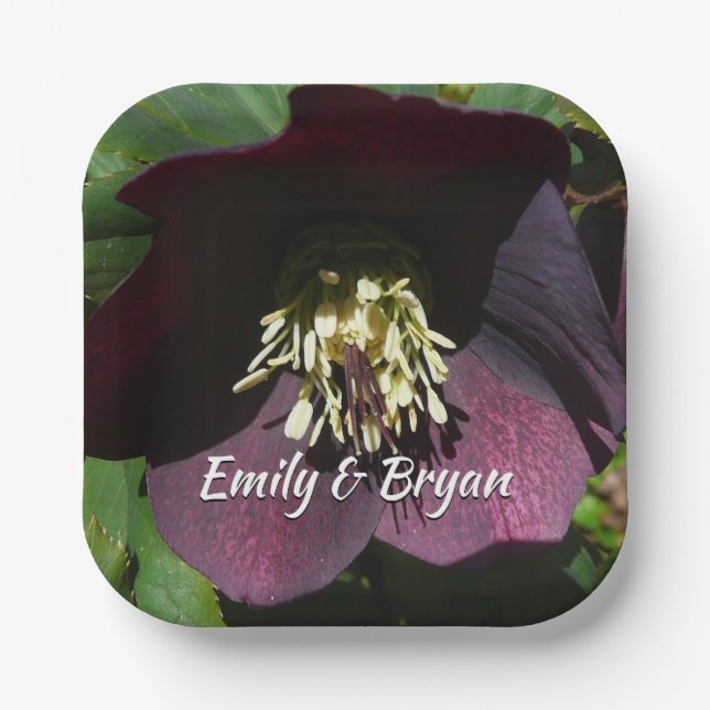 Purple Lenten Rose Easter Flower Paper Plates (Front)