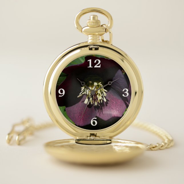 Purple Lenten Rose Easter Flower Pocket Watch (Inside)