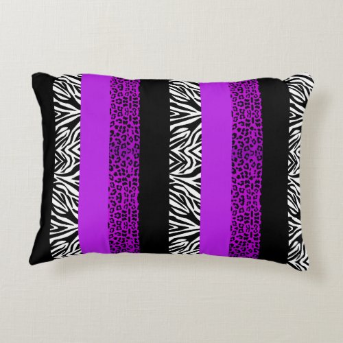 Purple Leopard and Zebra Animal Print Decorative Pillow