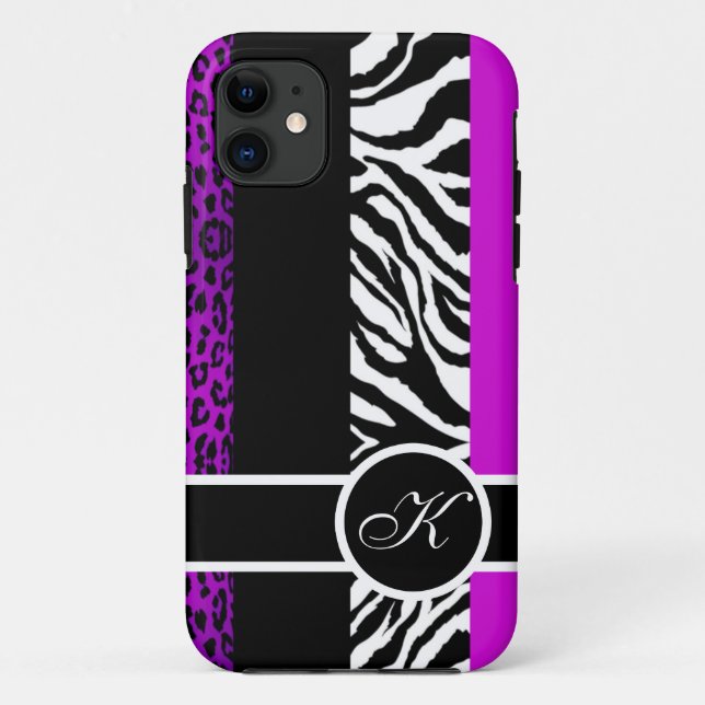 Purple Leopard and Zebra Animal Print Monogram Case-Mate iPhone Case (Back)