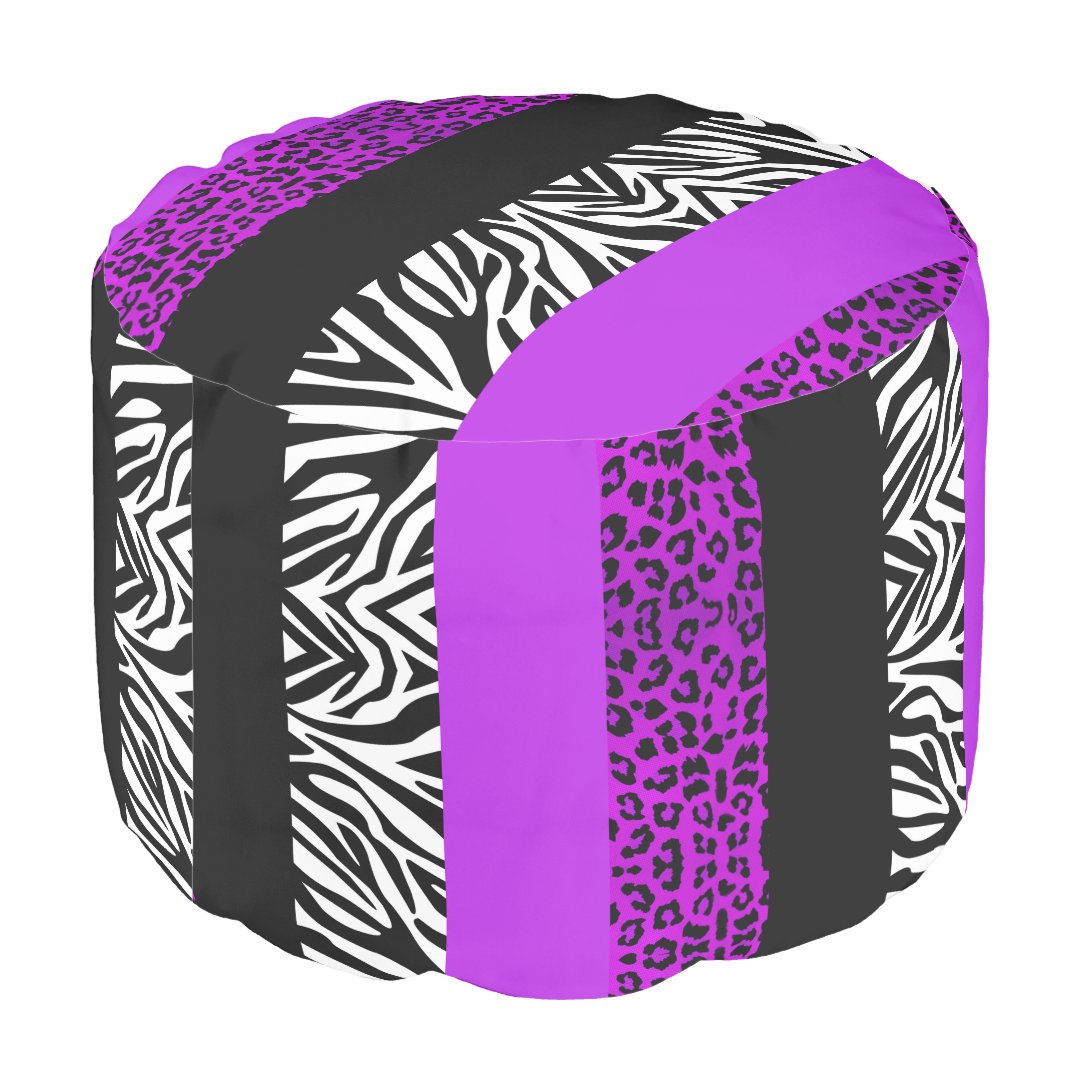 Purple Leopard and Zebra Animal Print Pouf Zazzle