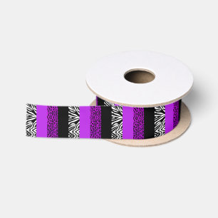 Purple Leopard and Zebra Animal Print Satin Ribbon