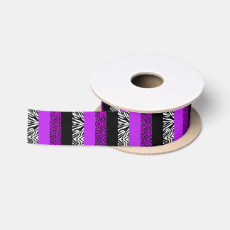 Purple Leopard and Zebra Animal Print Satin Ribbon