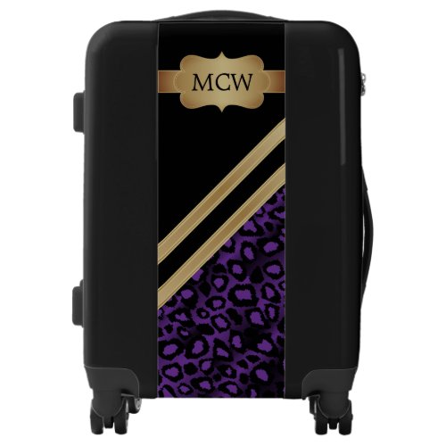 Purple Leopard Animal Print  Monogram Luggage