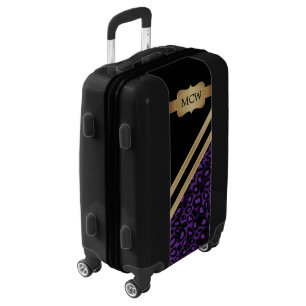Purple Leopard Animal Print Monogram Luggage