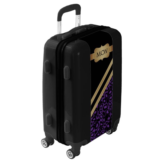 Purple Leopard Animal Print | Monogram Luggage (Rotated Left)