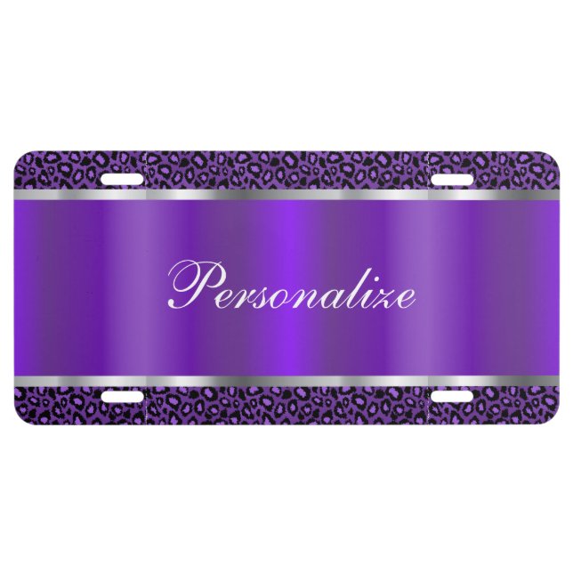 Purple Leopard Animal Print | Personalize License Plate (Front)
