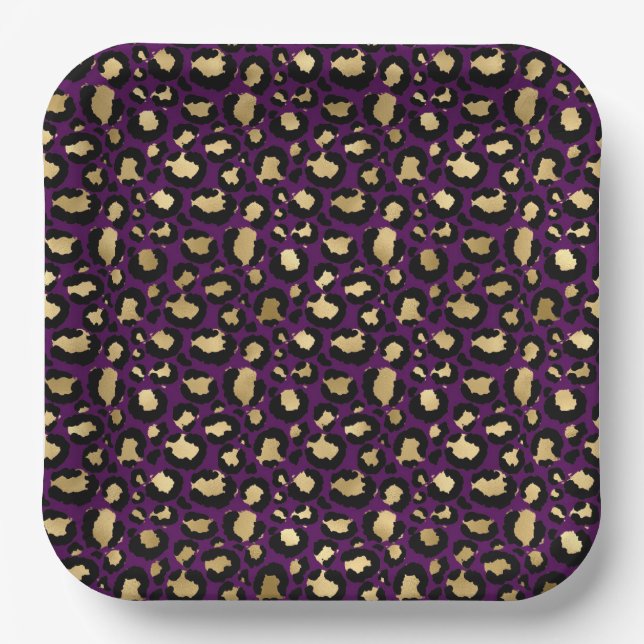 Purple leopard/cheetah animal print paper plates (Front)