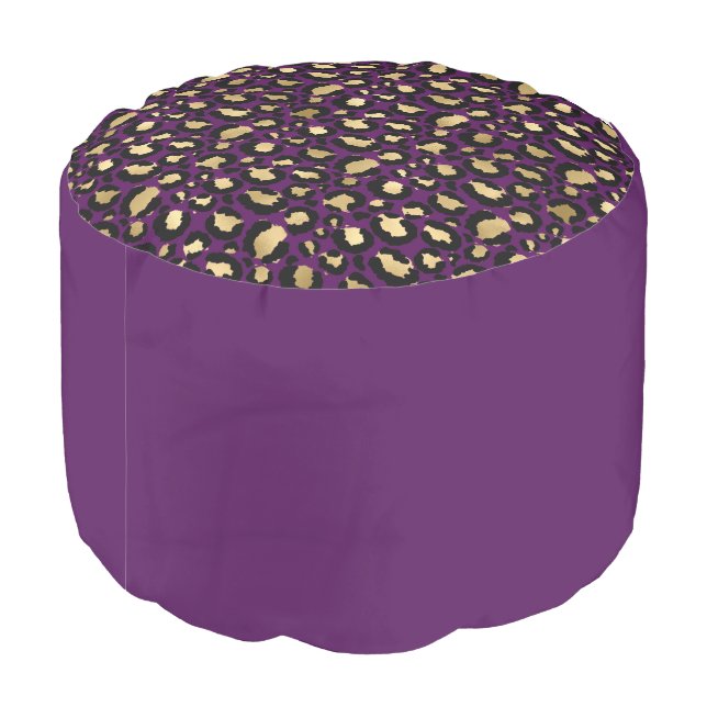 Purple leopard cheetah animal print pouf (Angled Back)