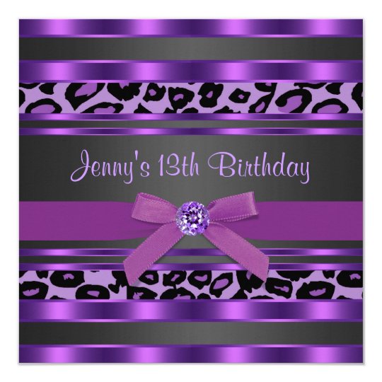 Purple Leopard Girls 13th Birthday Party Invitation ...