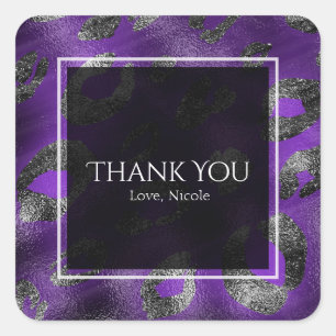 Purple Leopard Glam Print Party Favor Square Sticker