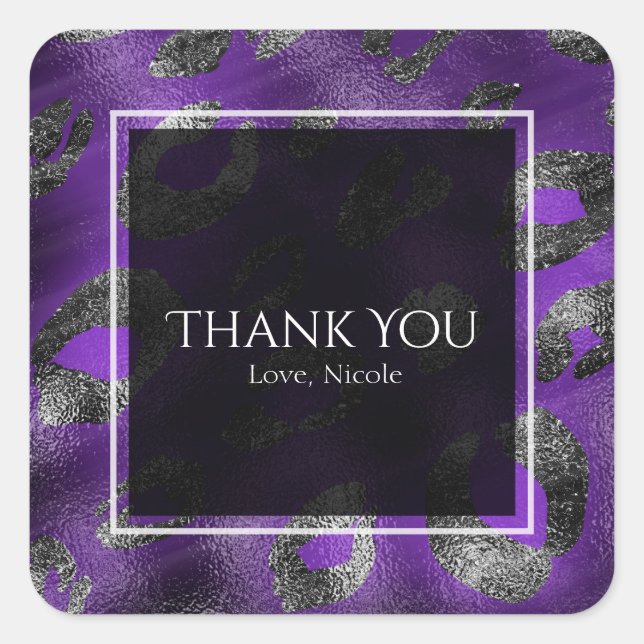 Purple Leopard Glam Print Party Favor Square Sticker (Front)