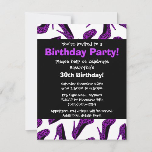 Purple Leopard High Heels Print Party Invitation