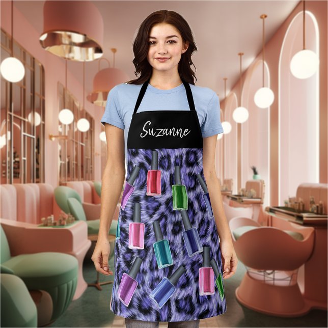 Purple Leopard Nail Polish Salon Personalized Apron (Creator Uploaded)