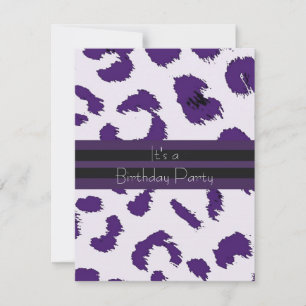 Purple Leopard Pattern Birthday Party Invitation