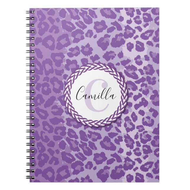Purple Leopard Pattern w/ Custom Monogram & Name Notebook (Front)
