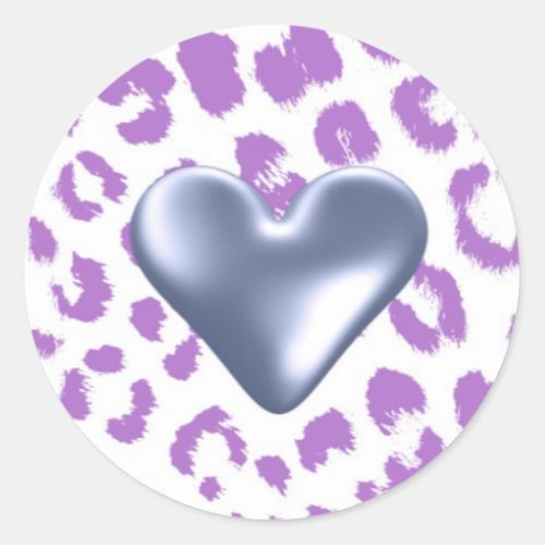 Purple Leopard Pattern with Heart Classic Round Sticker