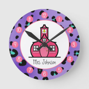 Purple Leopard Personalized Clock For Teachers