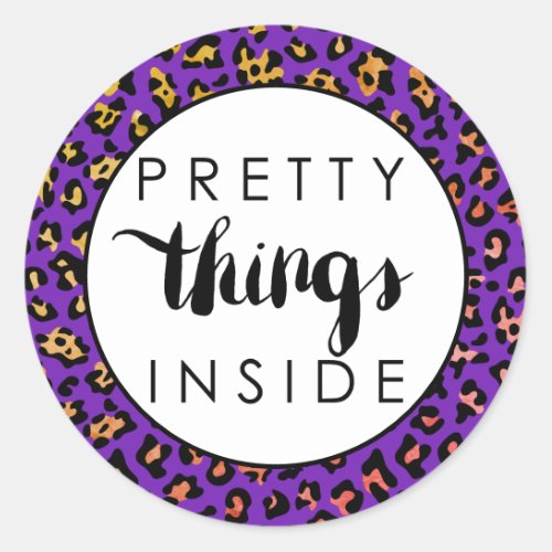 Purple Leopard Pretty Things Inside Classic Round Sticker
