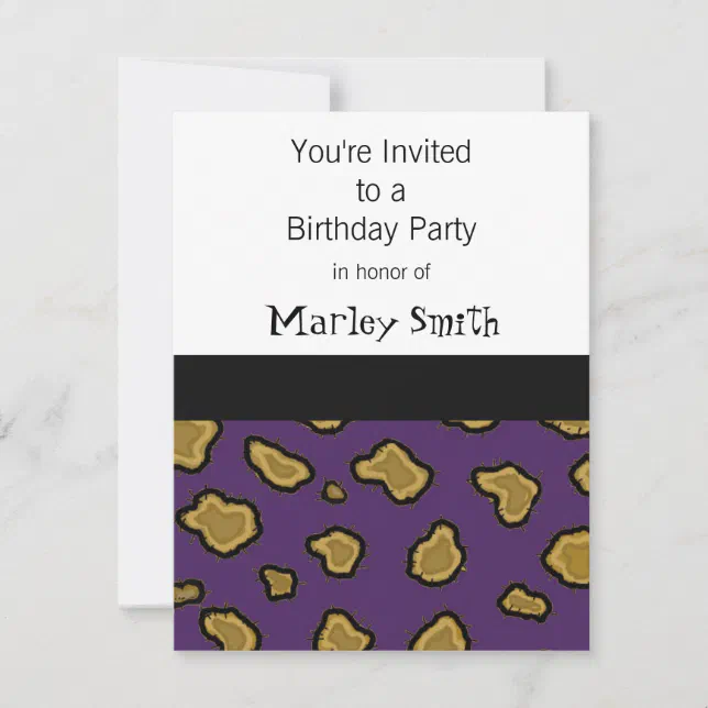 Purple Leopard Print Birthday Invitations | Zazzle