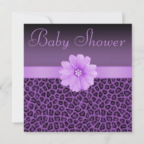 Purple Leopard Print   Bling Flower Baby Shower Invitation