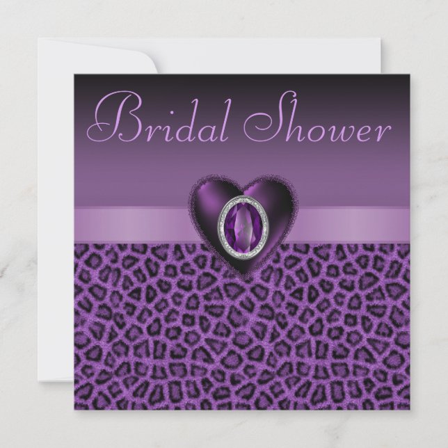 Purple Leopard Print & Bling Hearts Bridal Shower Invitation (Front)