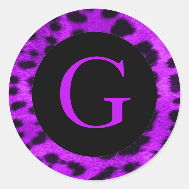 "Purple Leopard Print" Classic Round Sticker (Front)