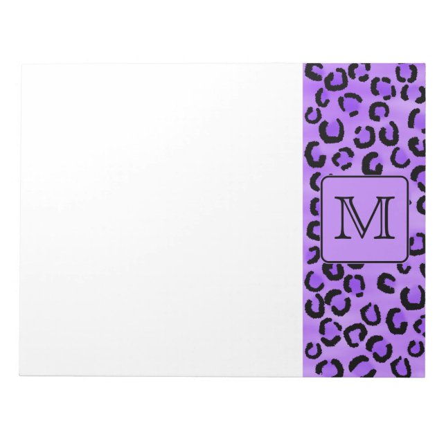 Purple Leopard Print Custom Monogram. Notepad (Front)