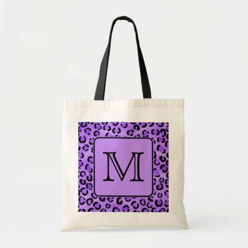 Purple Leopard Print Custom Monogram Tote Bag