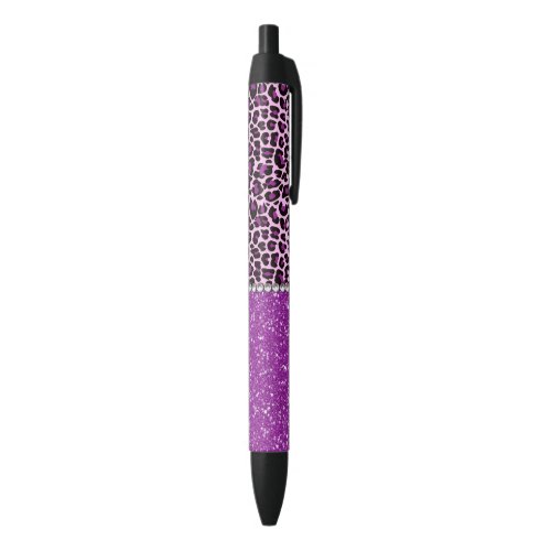 Purple Leopard Print Glitter Black Ink Pen