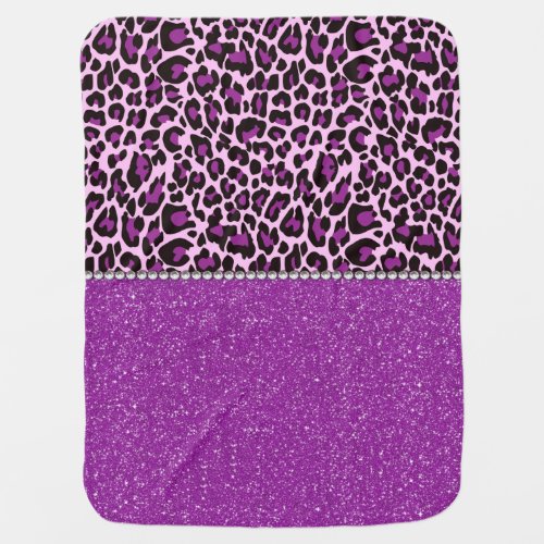 Purple Leopard Print Glitter Stroller Blanket