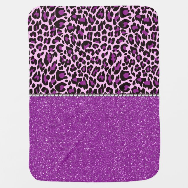 Purple Leopard Print Glitter Stroller Blanket (Front)