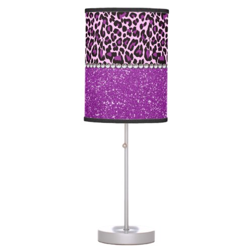 Purple Leopard Print Glitter Table Lamp