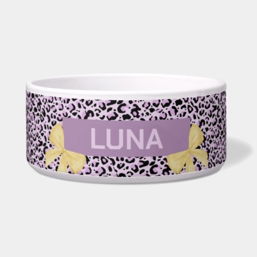 Purple Leopard Print Gold Bow Pet Bowl