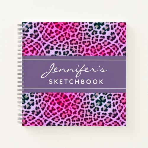 Purple Leopard Print Monogram Artist Sketchbook Notebook