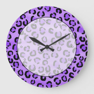 Purple Leopard Print Pattern. Large Clock