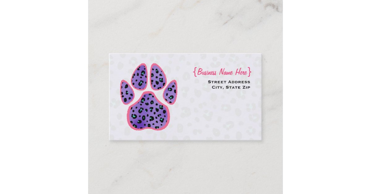 Purple Leopard Print Paw Print Business Card | Zazzle