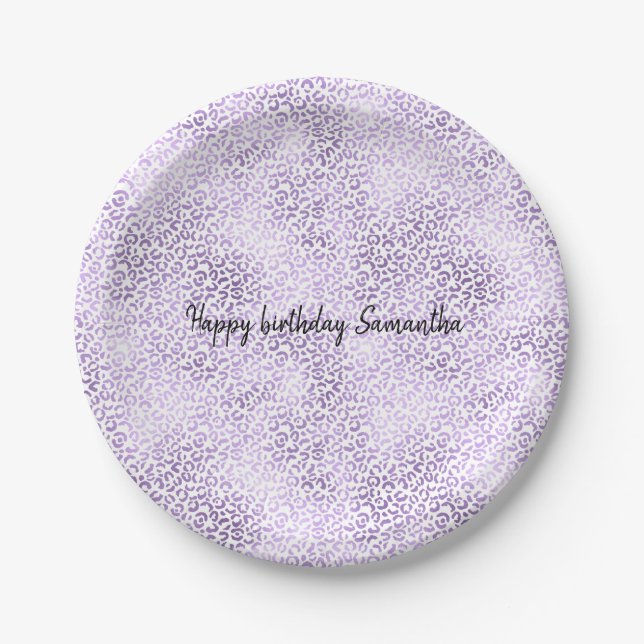 Purple Leopard Print personalized Paper Plates (Front)