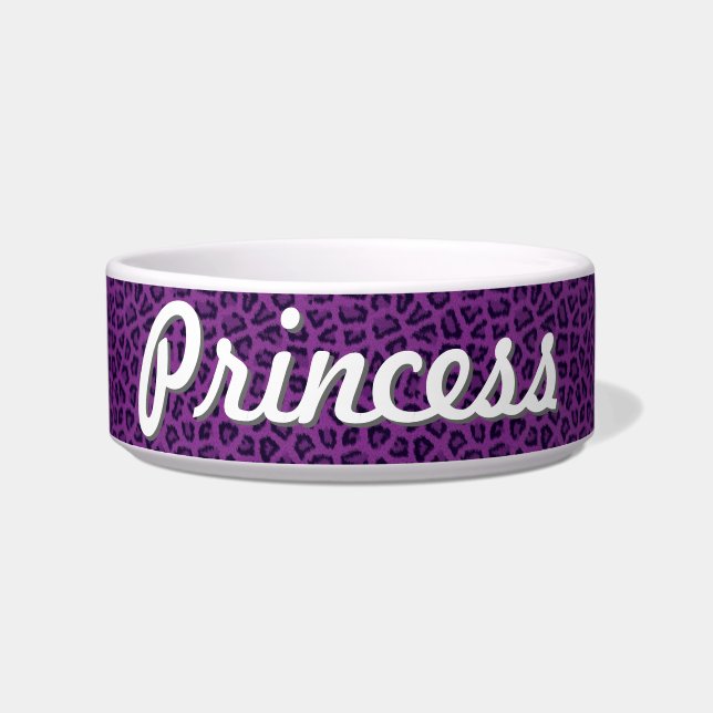 Purple Leopard Print Pet Bowl - Customized (Front)