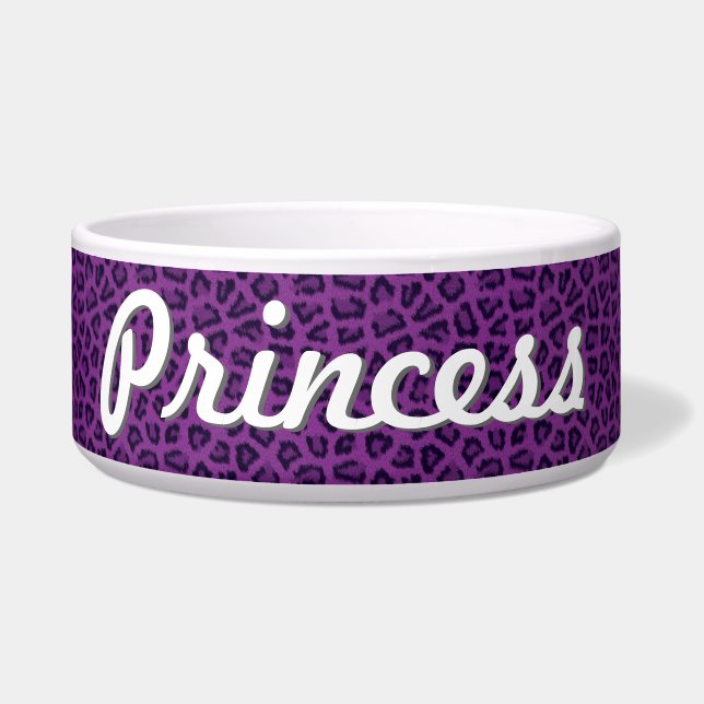 Purple Leopard Print Pet Bowl - Customized (Front)
