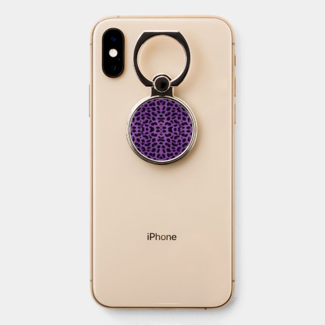 Purple Leopard Print Phone Ring Stand (On Phone)