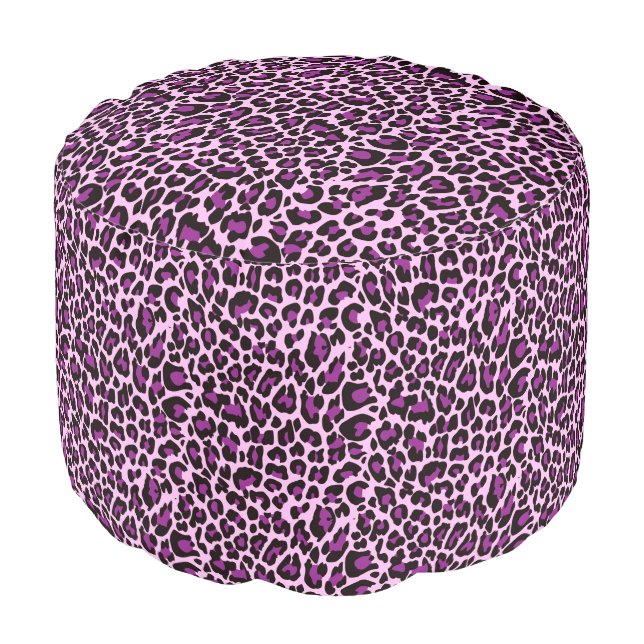 Purple Leopard Print Pouf (Angled Front)