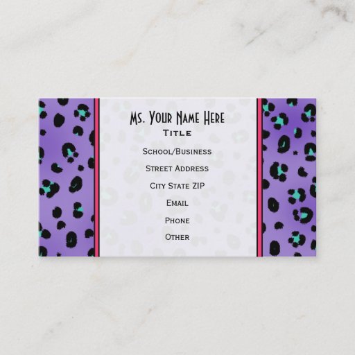 Customizable Purple Leopard Print Teacher Fashion Business Card