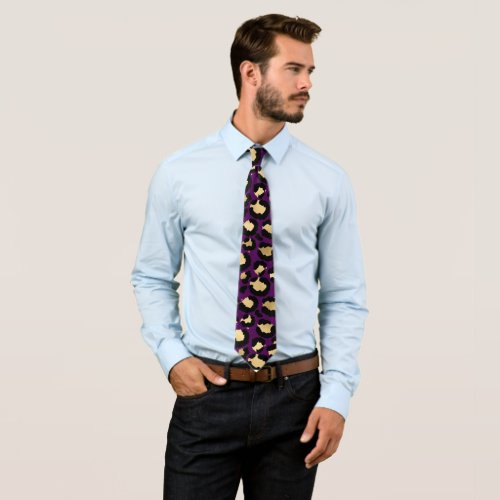 Purple leopard print trendy neck tie