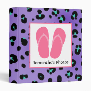 Purple Leopard Print With Pink Flip Flops 3 Ring Binder