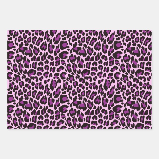 Purple Leopard Print Wrapping Paper Sheets (Front)