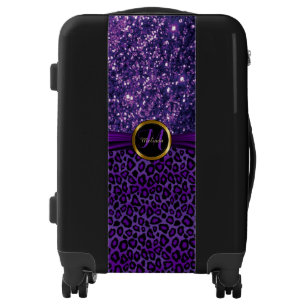 Purple Leopard Skin and Glitter - Monogram Luggage