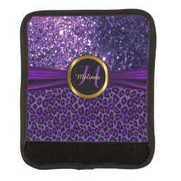 Purple Leopard Skin and Glitter - Monogram Luggage Handle Wrap